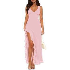 Elegant Pink Sleeveless Maxi Dress